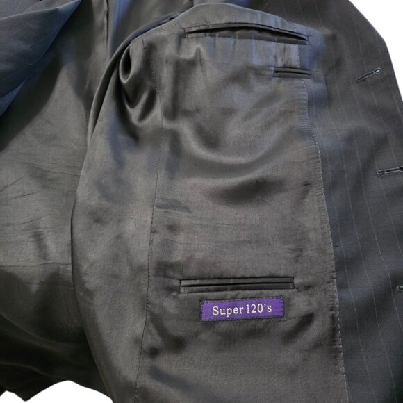 Adolfo Black Pinstripe Italian Super 120s Wool Single Breasted Blazer Sz 46R - Picture 7 of 12